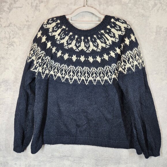 Old Navy Womens Nordic Pattern Knit Sweater Navy White Size M fair Isle Preppy - Picture 7 of 9